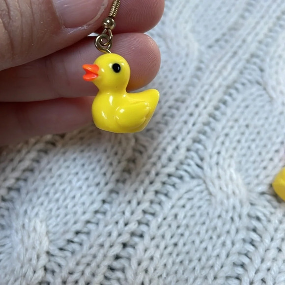 .5 inch plastic WHIMSICAL “rubber duckie” dangle fishhook earrings. Hang 1.5” - Picture 2 of 8
